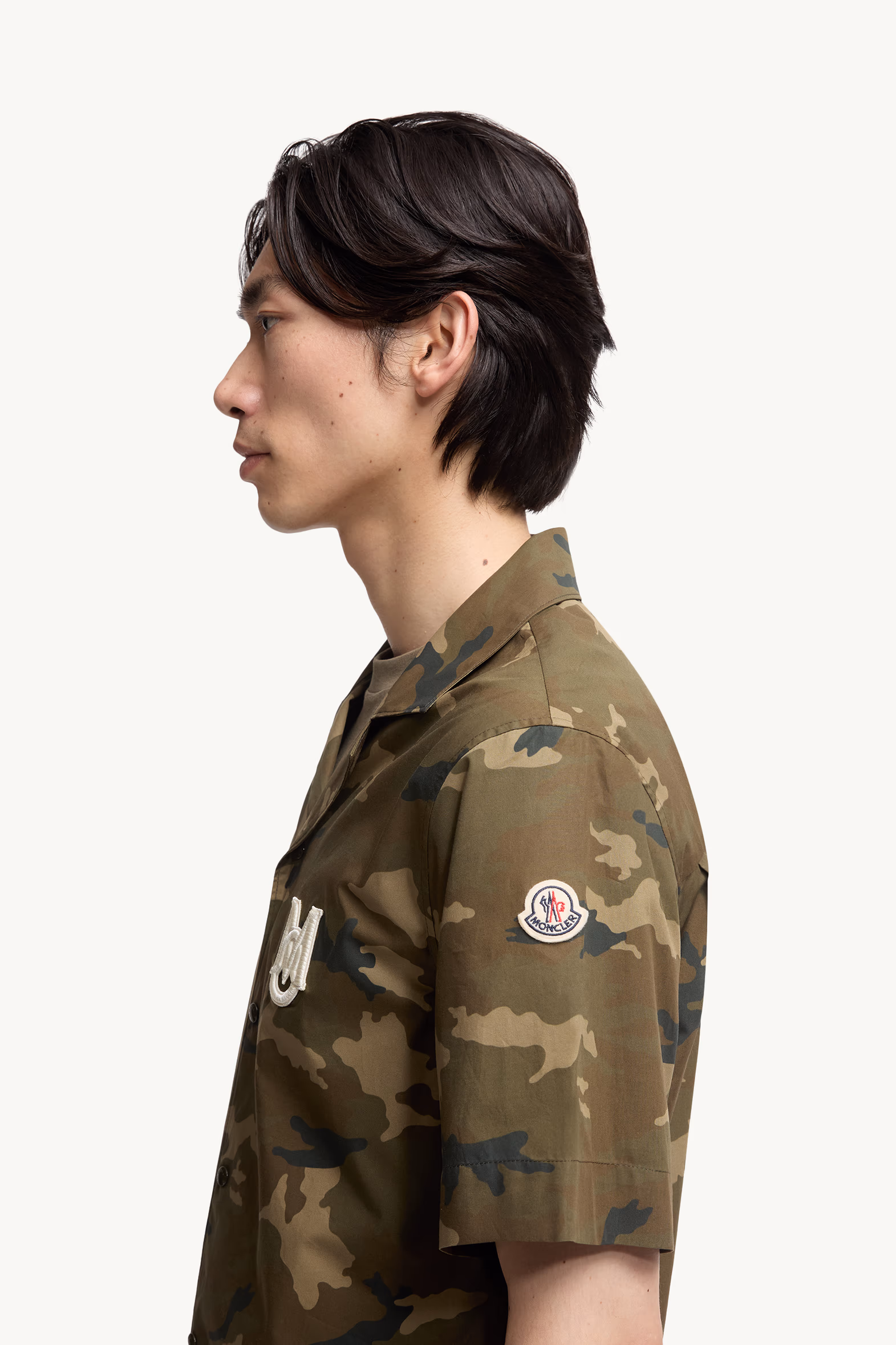 Printed Cotton Short Sleeve Shirt Men Green & Brown Moncler 4